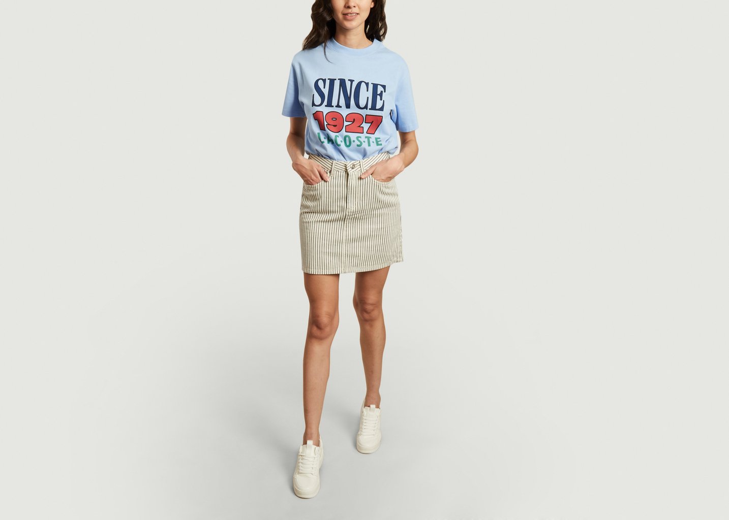 L'exception Jupe Courte Rayée En Toile De Coton Blanc Lacoste