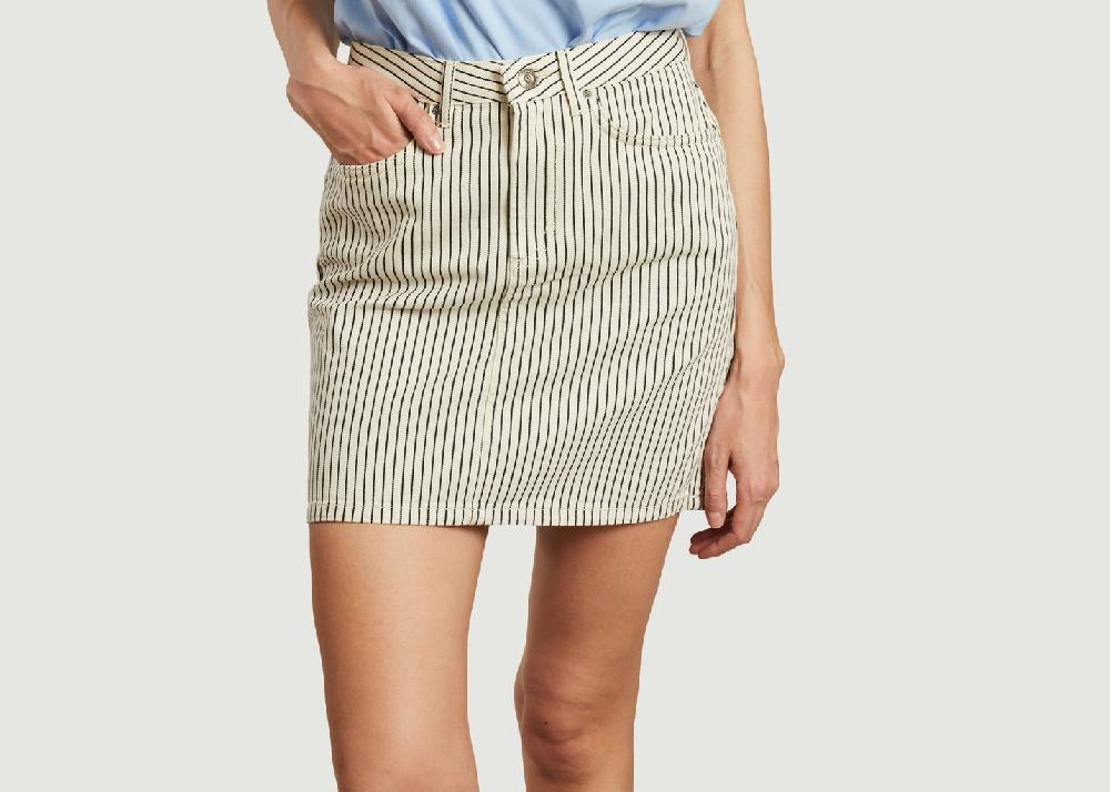 l'exception Jupe courte rayée en toile de coton Blanc Lacoste
