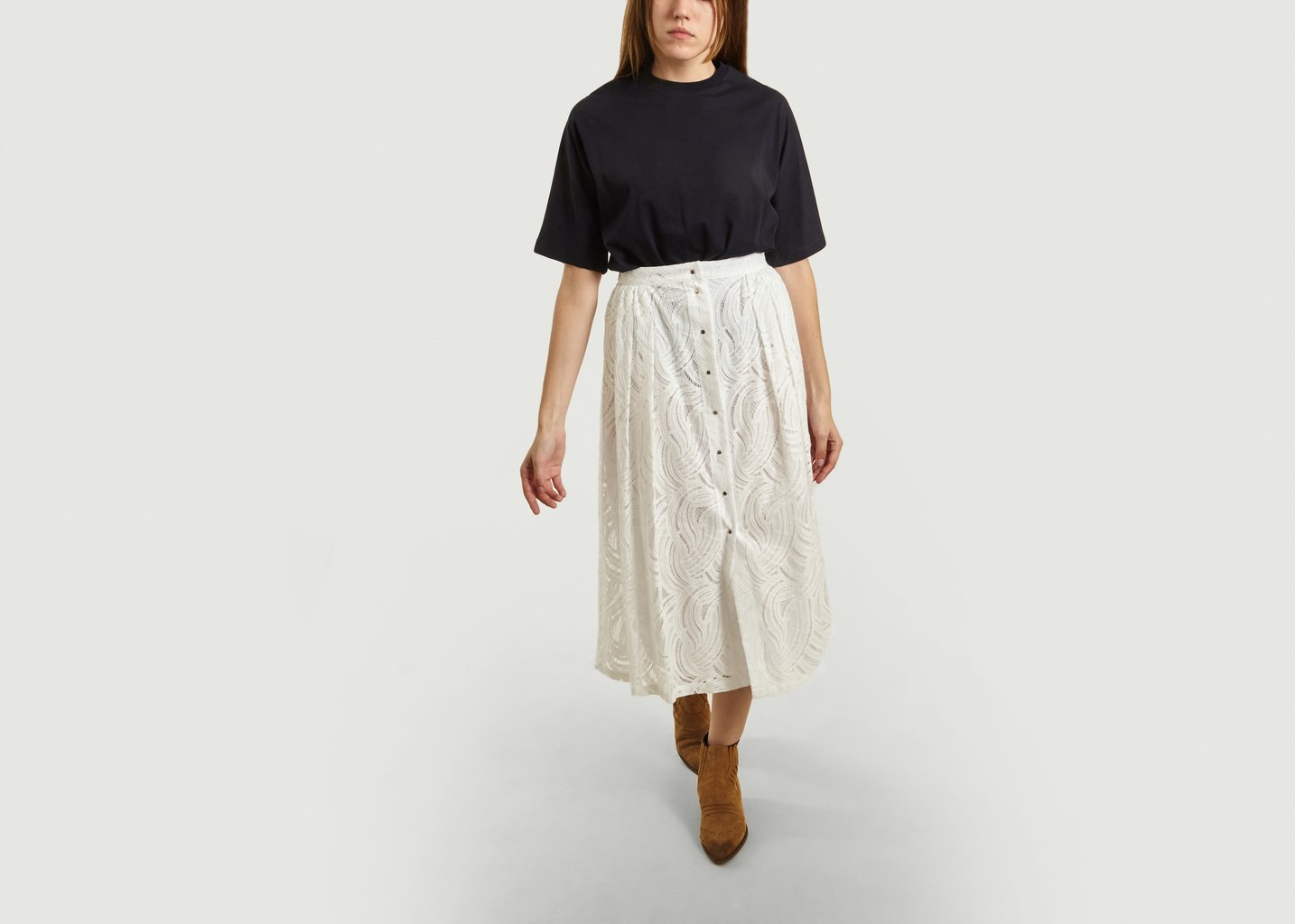 L'exception Jupe Longue Brodée Mendes Blanc Roseanna