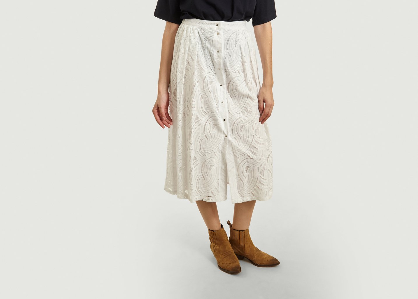 l'exception Jupe Longue Brodée Mendes Blanc Roseanna