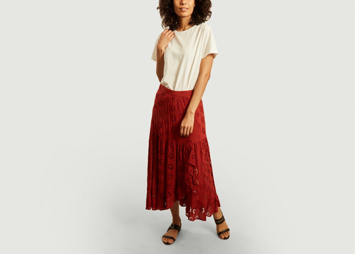 L'exception Jupe Longue En Broderie Anglaise Juponnée Rouge La Petite Française