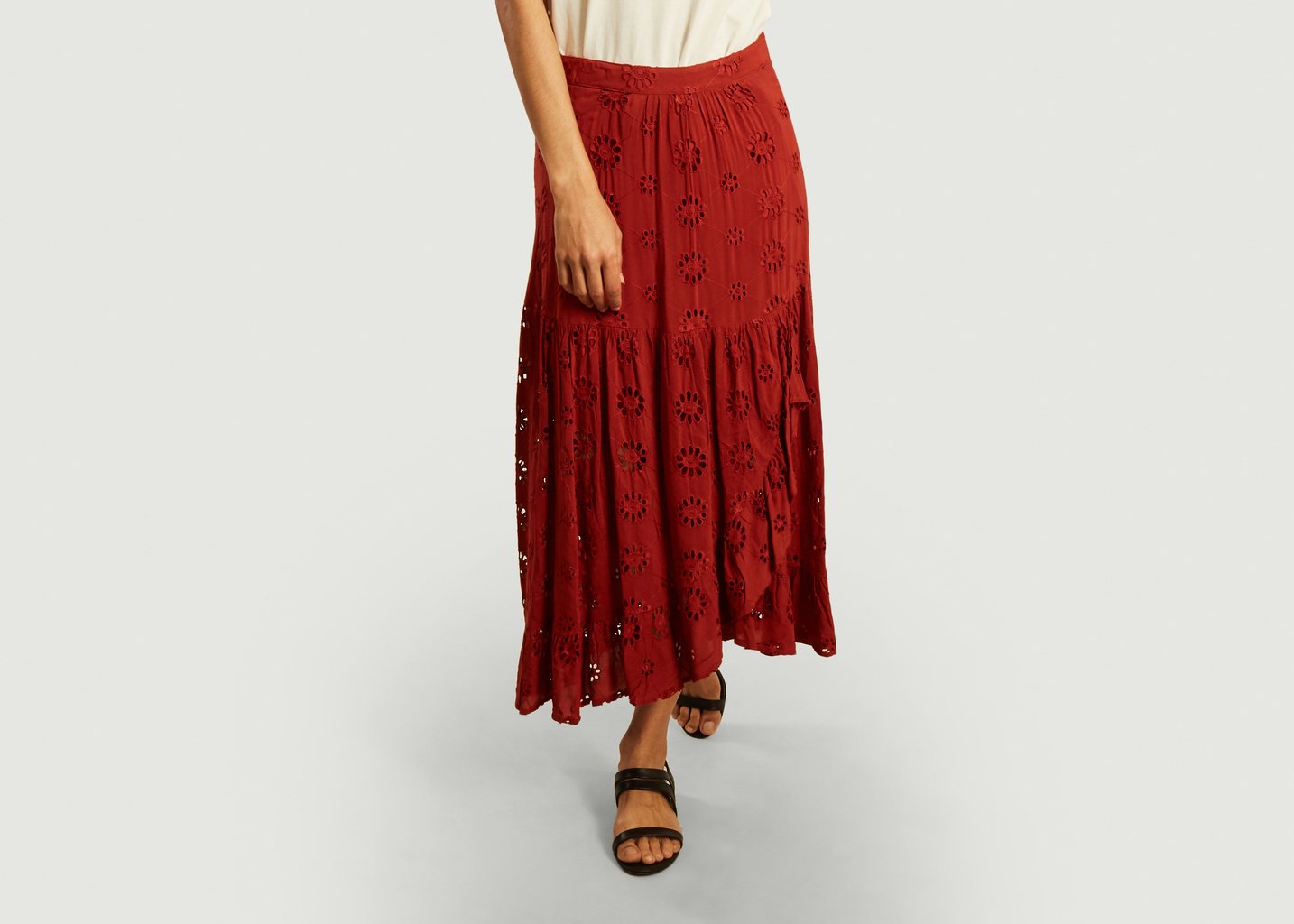 l'exception Jupe longue en broderie anglaise Juponnée Rouge La Petite Française