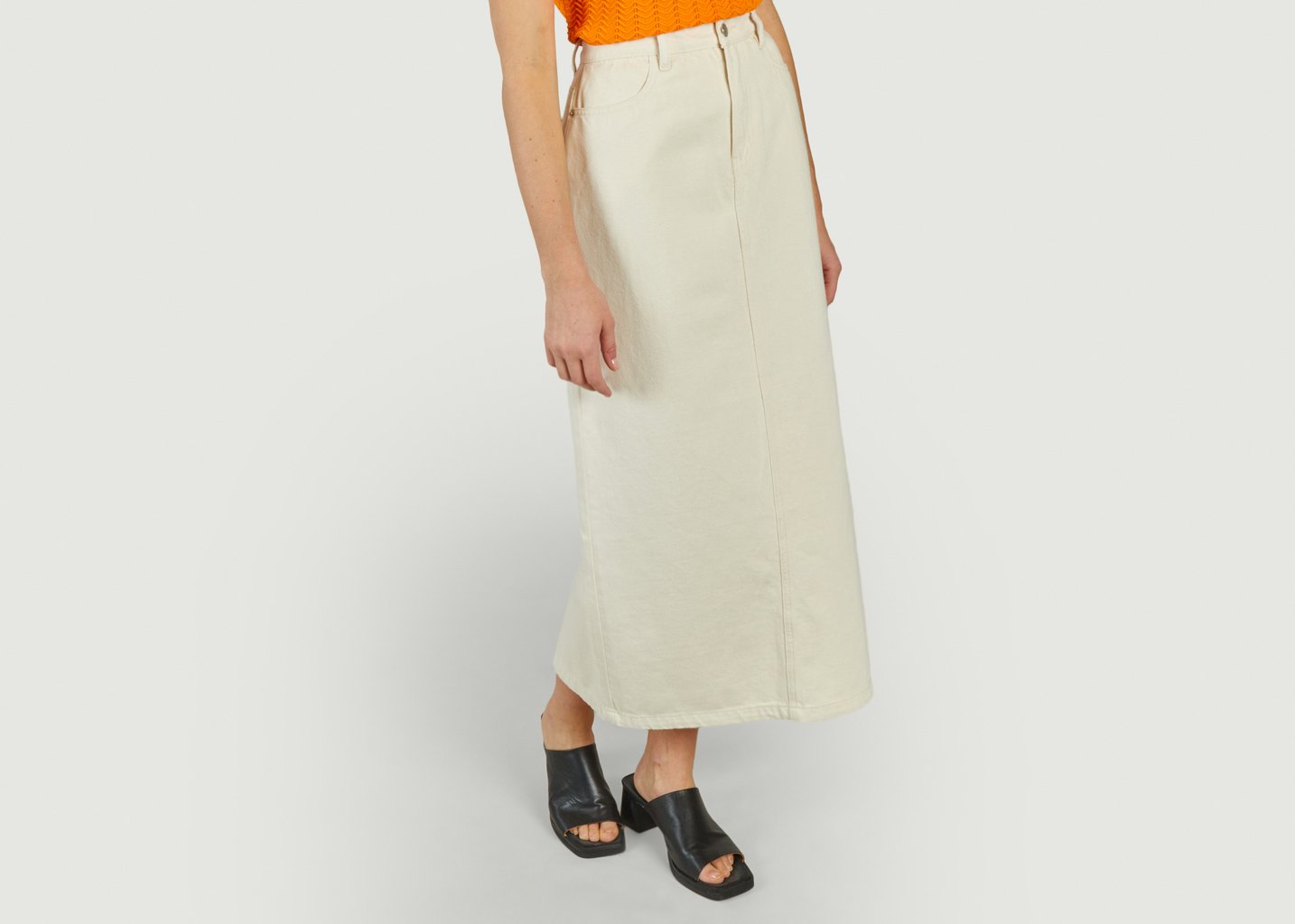L'exception Jupe Longue Et Droite En Denim Teinté Floyd Blanc Suncoo