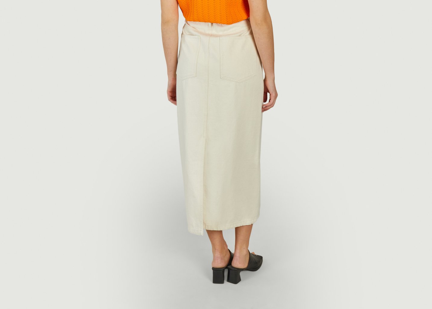 L'exception Jupe Longue Et Droite En Denim Teinté Floyd Blanc Suncoo