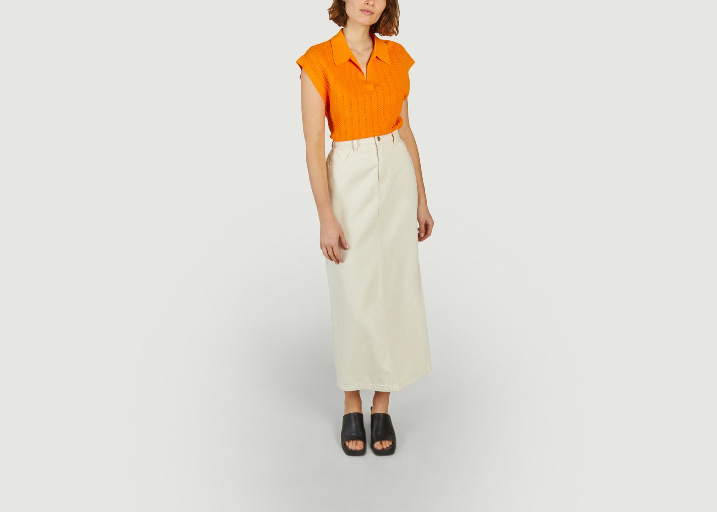 L'exception Jupe Longue Et Droite En Denim Teinté Floyd Blanc Suncoo