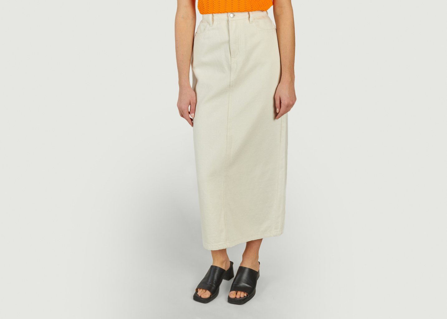 l'exception Jupe longue et droite en denim teinté Floyd Blanc Suncoo