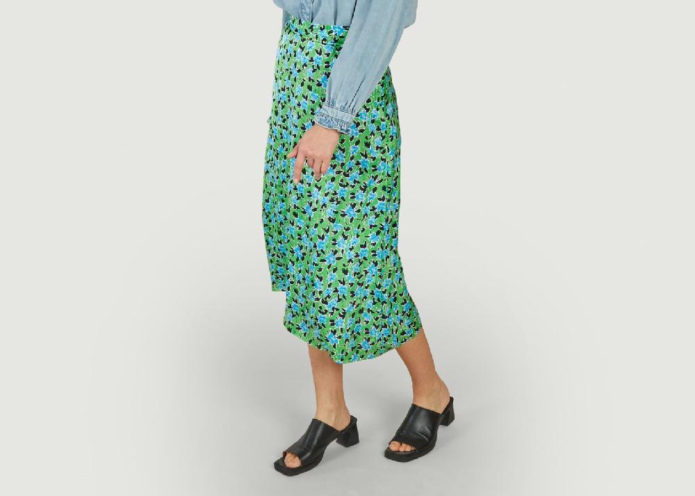 L'exception Jupe Midi Imprimé Fleuri Fabiola Vert Suncoo
