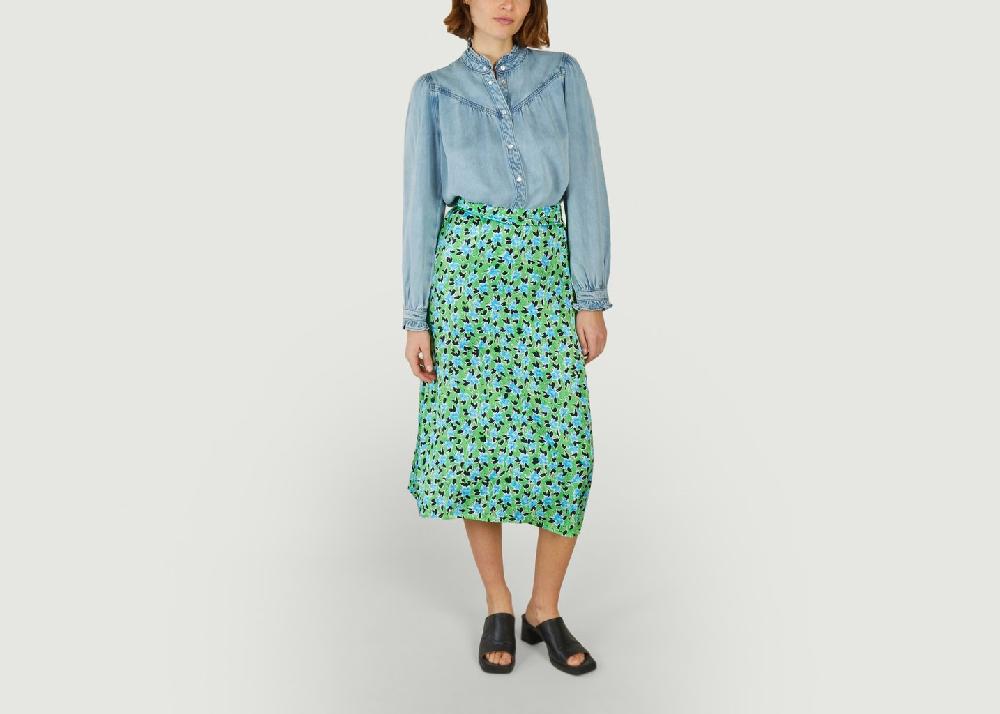 L'exception Jupe Midi Imprimé Fleuri Fabiola Vert Suncoo