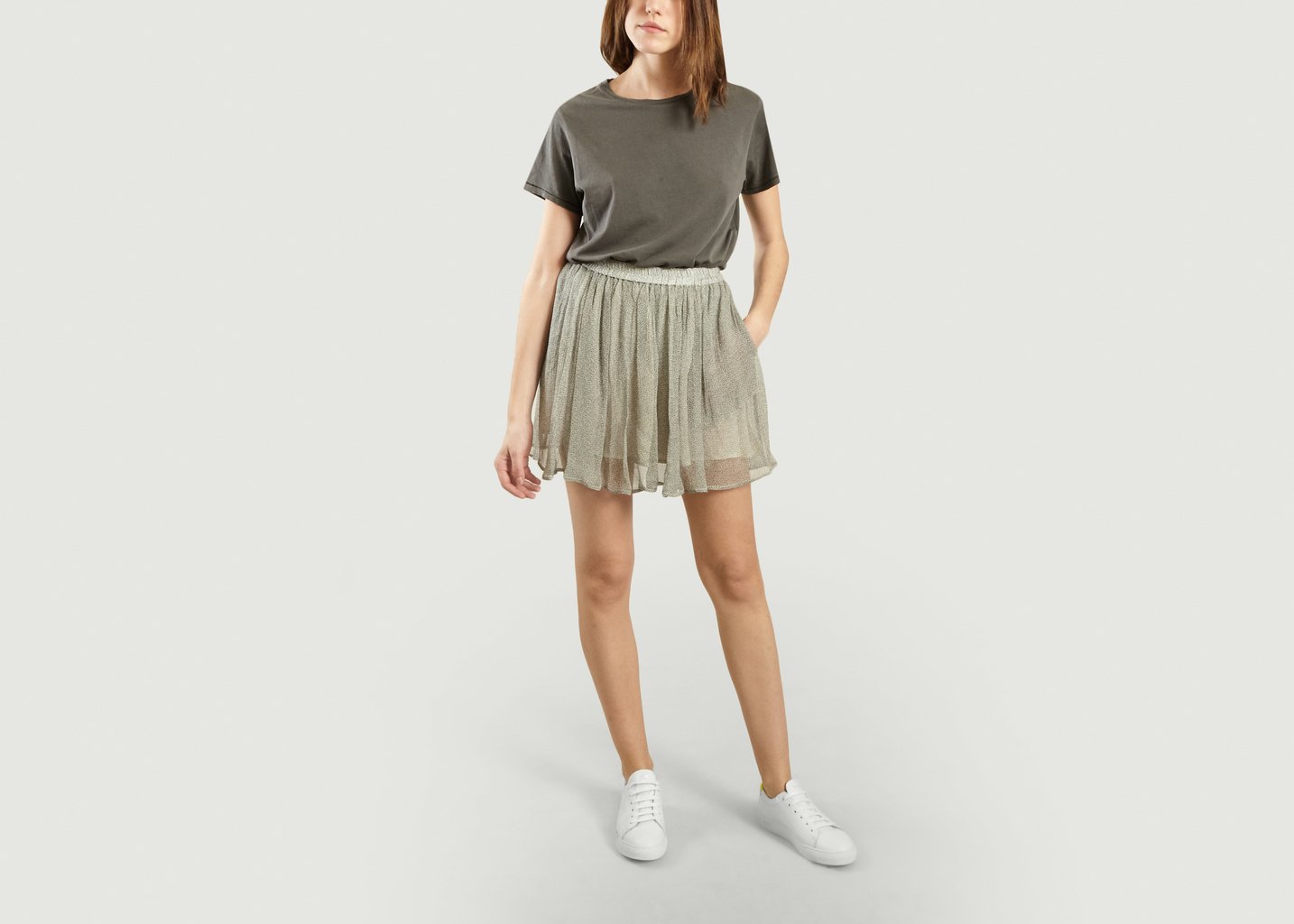L'exception Jupe Plissée Cosawood Imprimé Simone Beige American Vintage