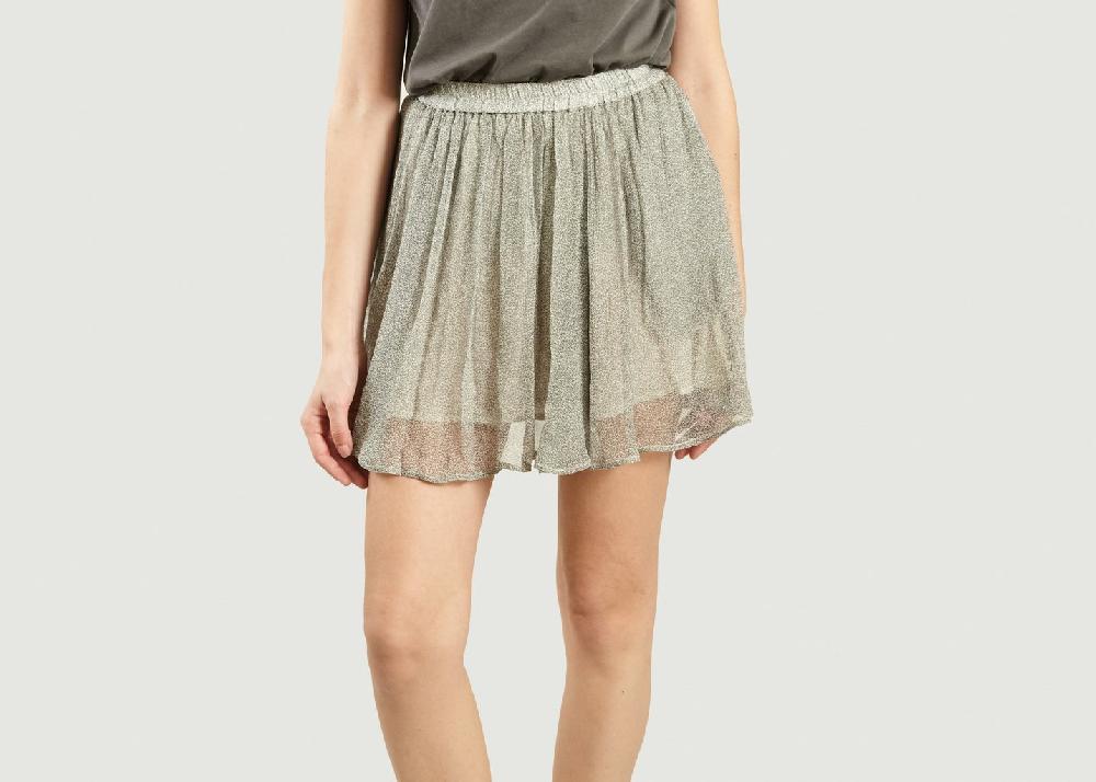 l'exception Jupe Plissée Cosawood Imprimé Simone Beige American Vintage