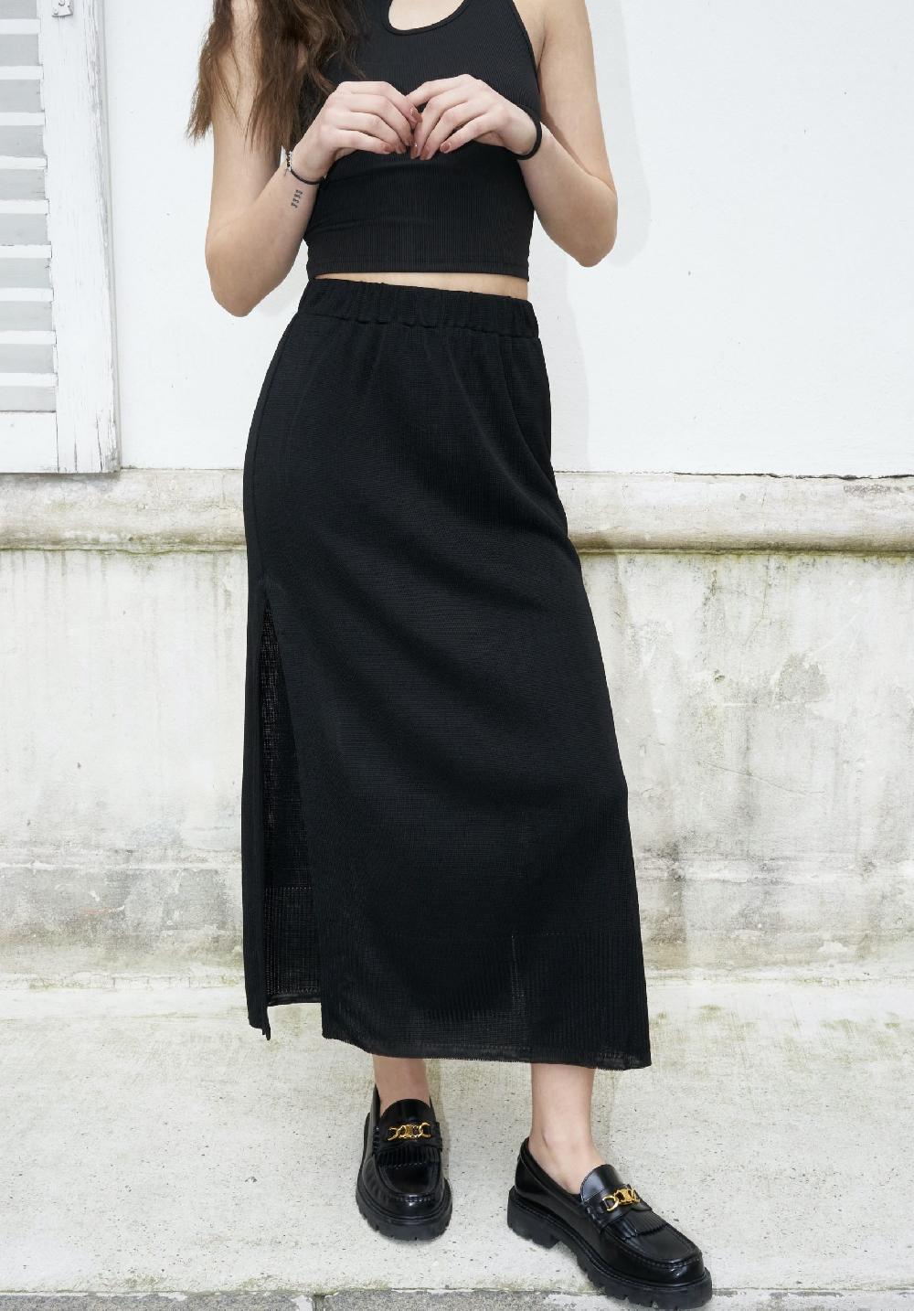 L'exception Kirsten Jupe Midi En Tricot Fendue Noir Erotokritos