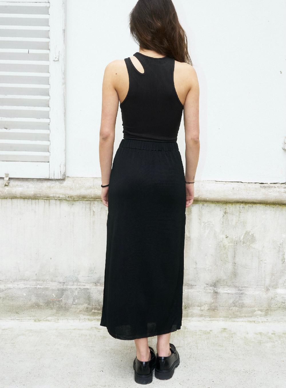L'exception Kirsten Jupe Midi En Tricot Fendue Noir Erotokritos