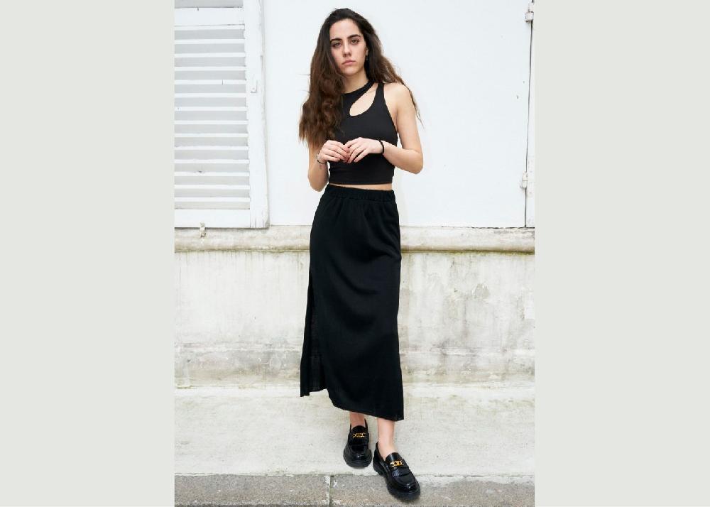 l'exception Kirsten Jupe midi en tricot fendue Noir Erotokritos