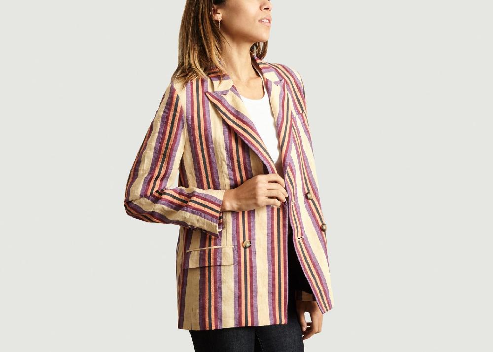 L'exception Blazer Croisé En Lin Beige Laquintane