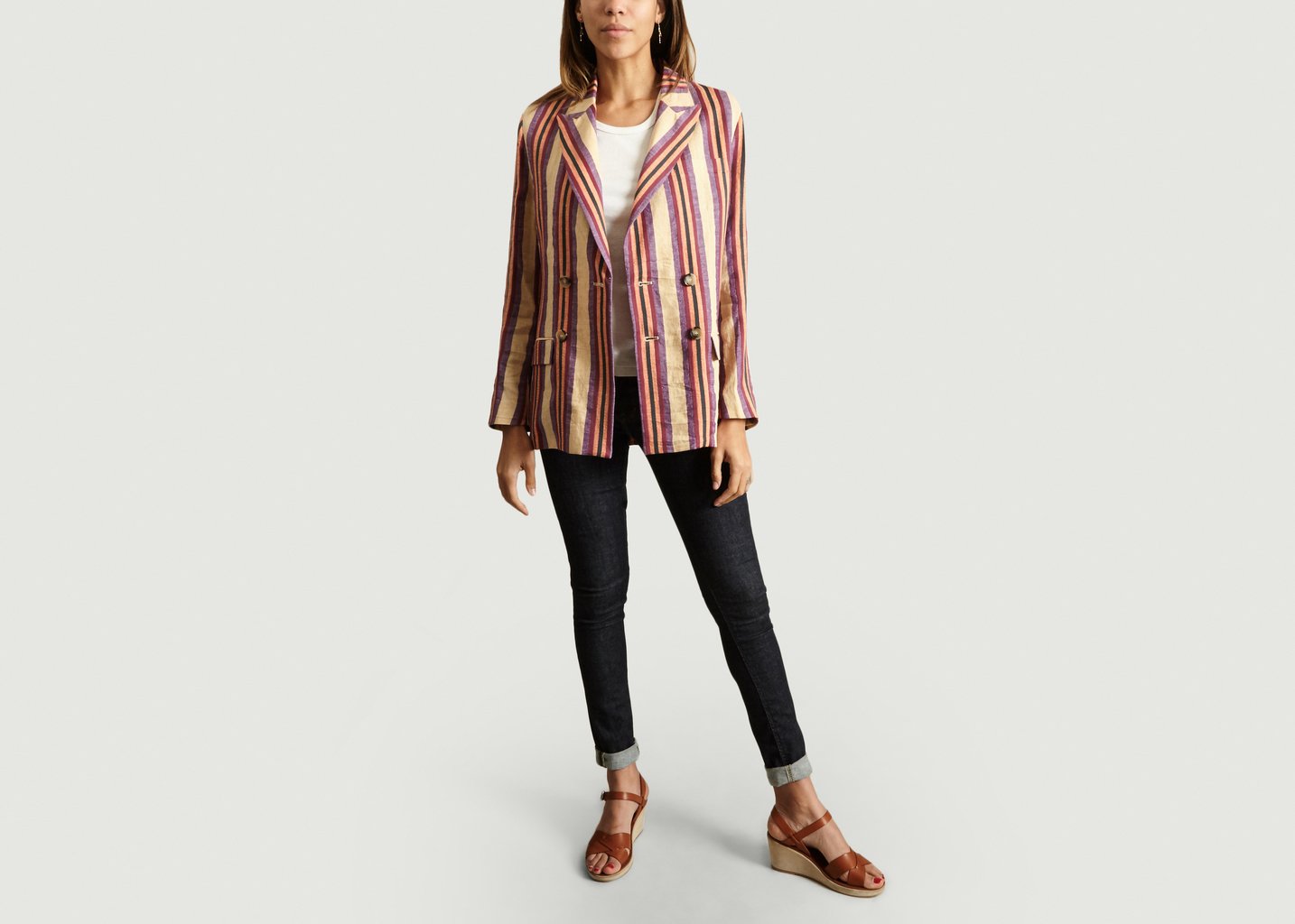 L'exception Blazer Croisé En Lin Beige Laquintane