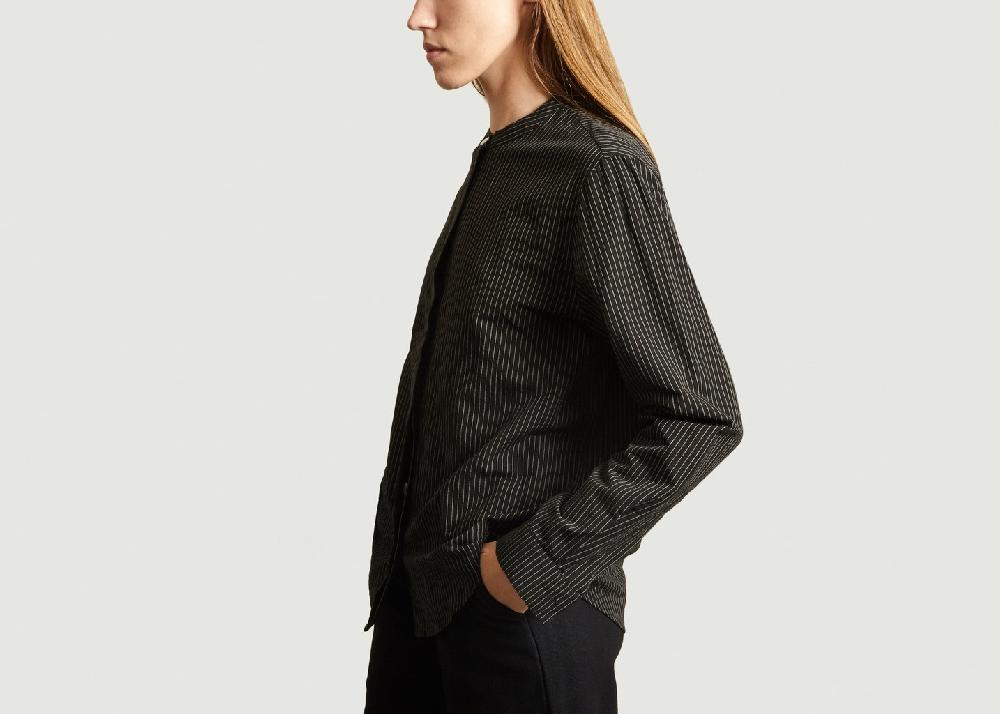 L'exception Blouse Rayée Grandad Noir Folk