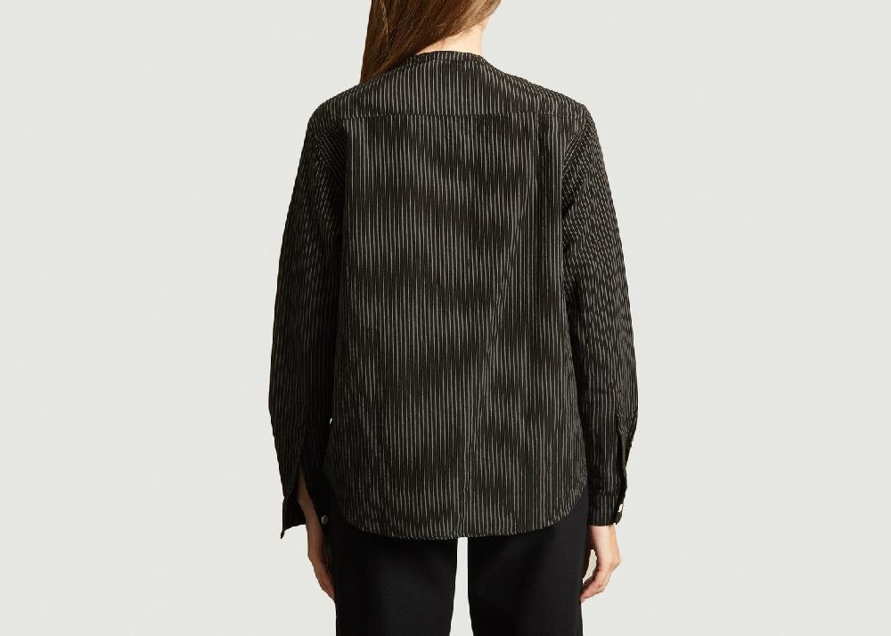 L'exception Blouse Rayée Grandad Noir Folk