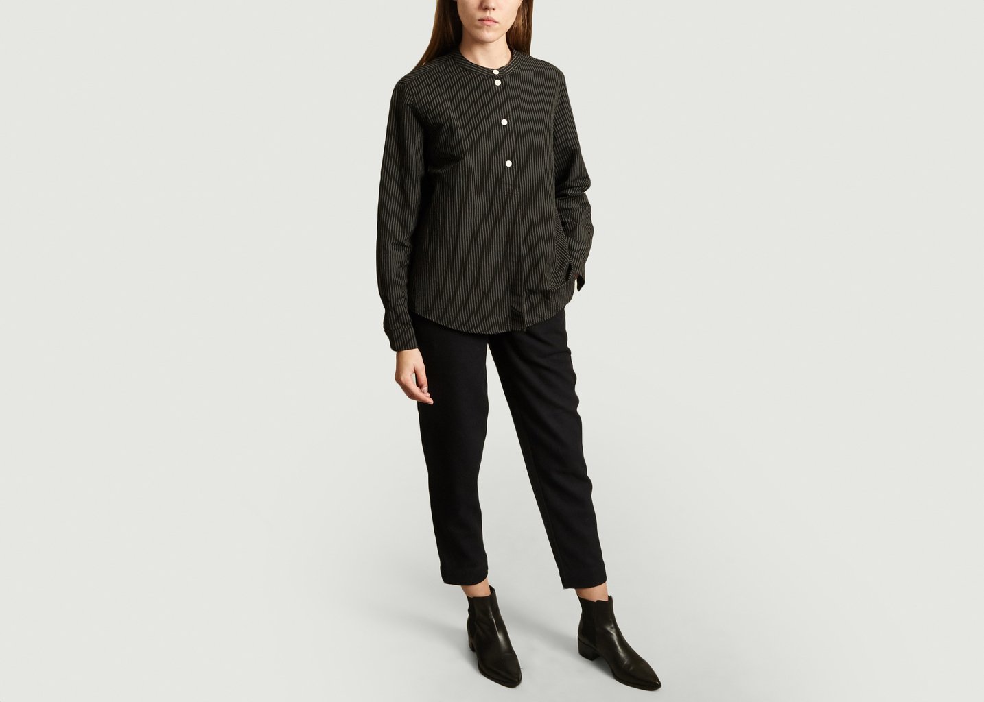 L'exception Blouse Rayée Grandad Noir Folk
