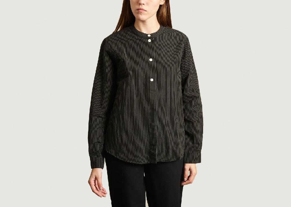 l'exception Blouse Rayée Grandad Noir Folk