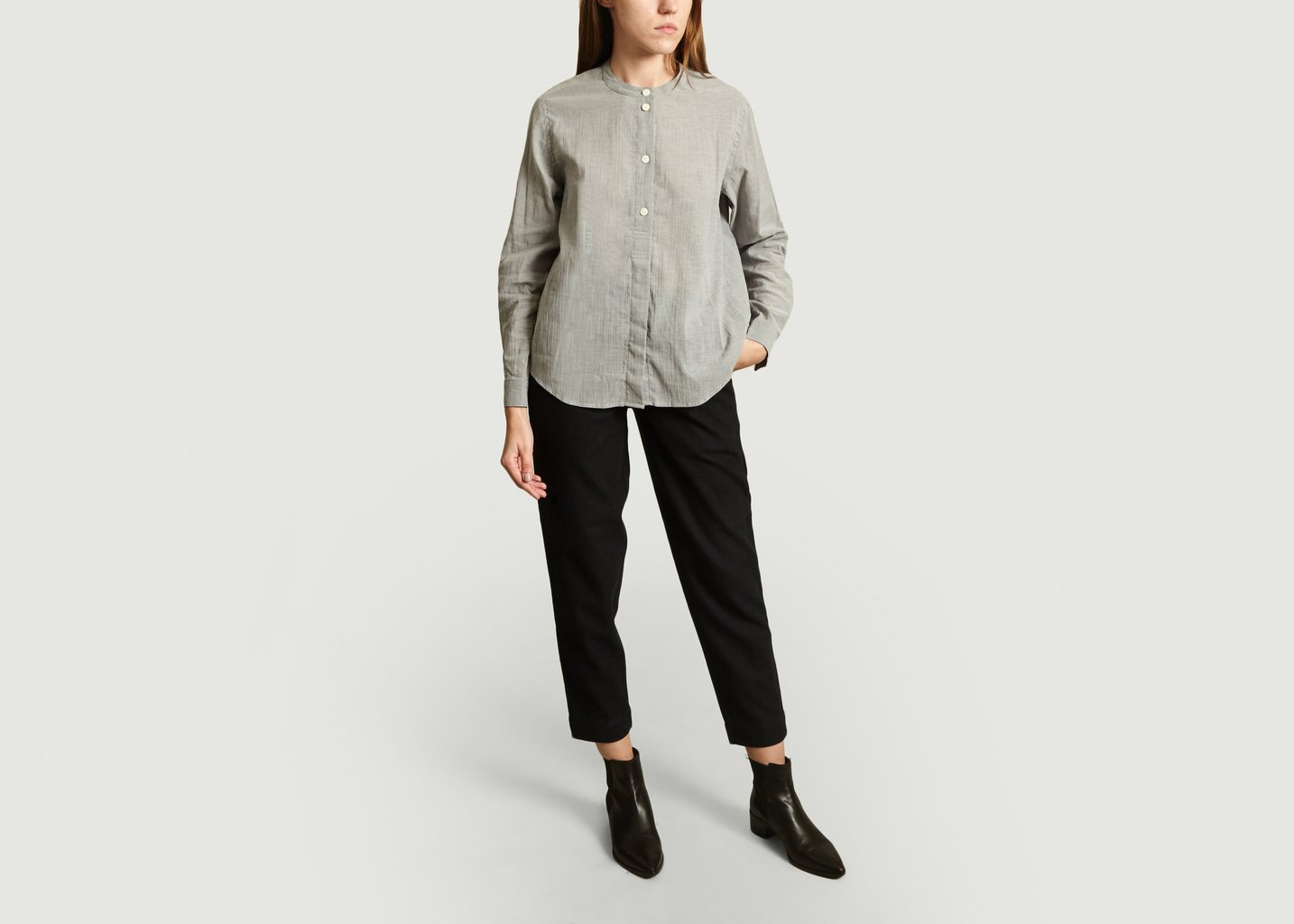 L'exception Blouse Unie Grandad Gris Léger Folk