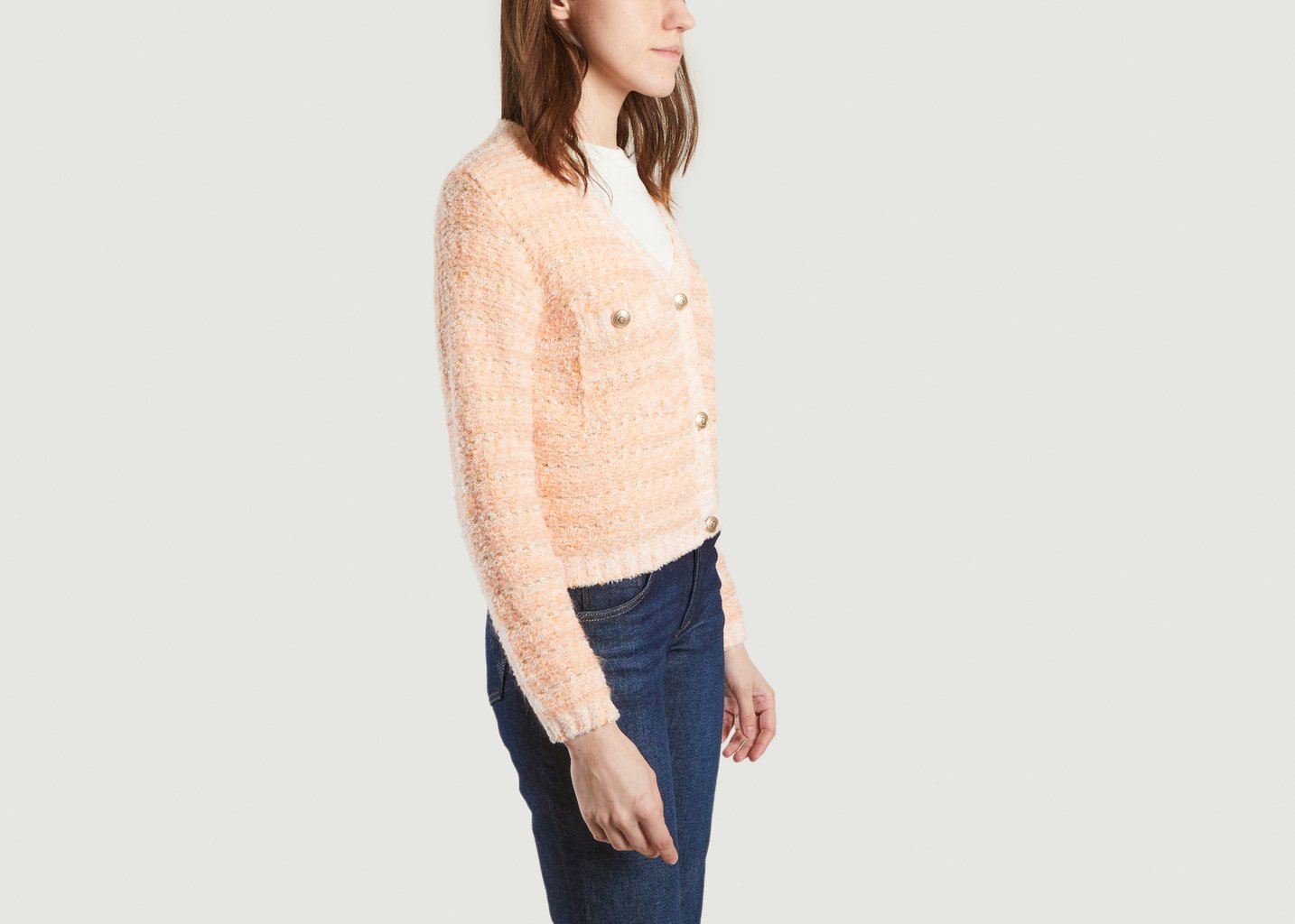L'exception Cardigan Court Col V Marge Orange Maje