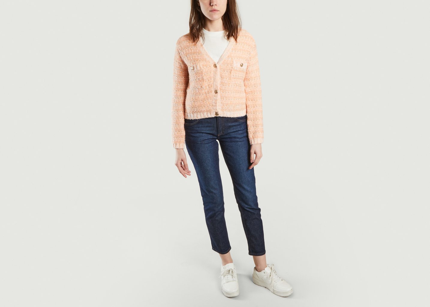 L'exception Cardigan Court Col V Marge Orange Maje