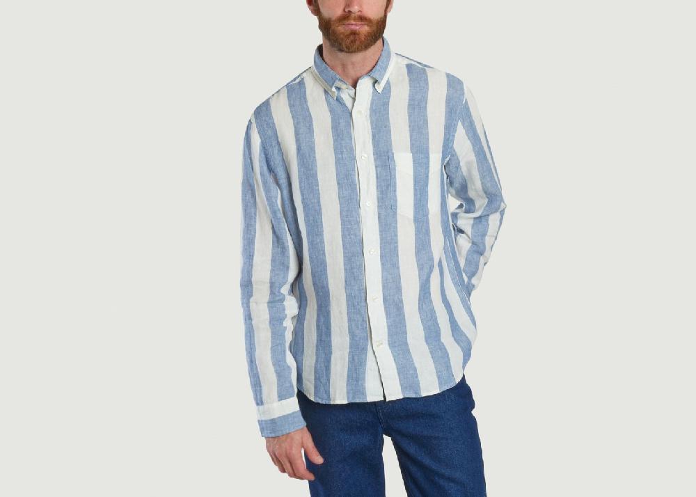 L'exception Chemise En Lin À Rayures Bleu Gant