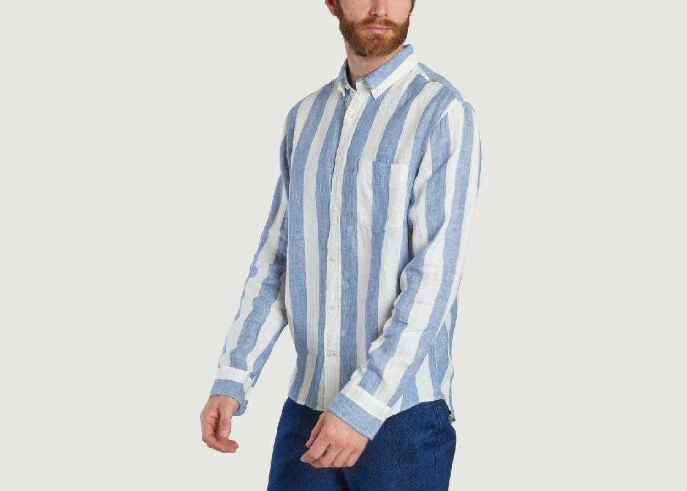 L'exception Chemise En Lin À Rayures Bleu Gant
