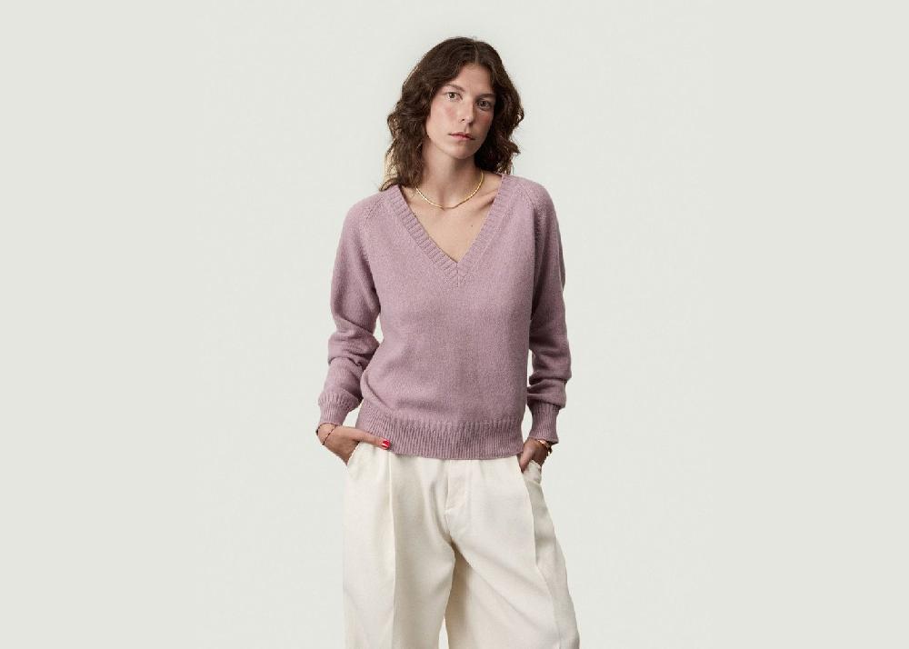 L'exception Col V En Cachemire Rose Pâle Tricot