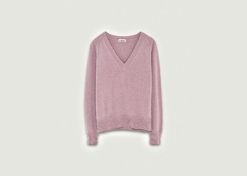 l'exception Col V en cachemire Rose Pâle Tricot