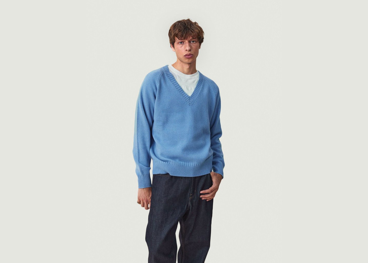 L'exception Col V Tricot X NK Bleu Clair Tricot