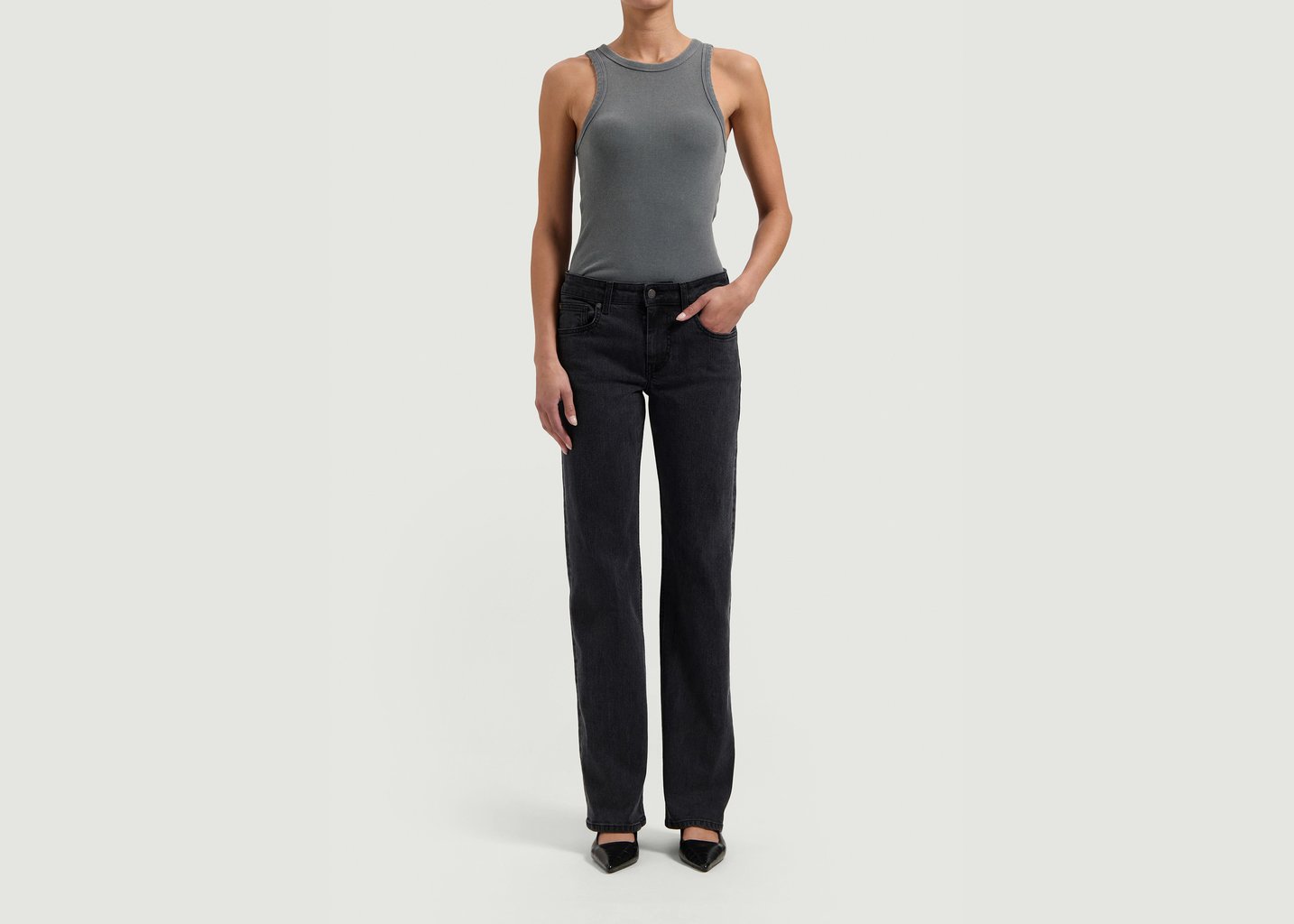 l'exception Jean Carry Mid Straight Noir Mud Jeans