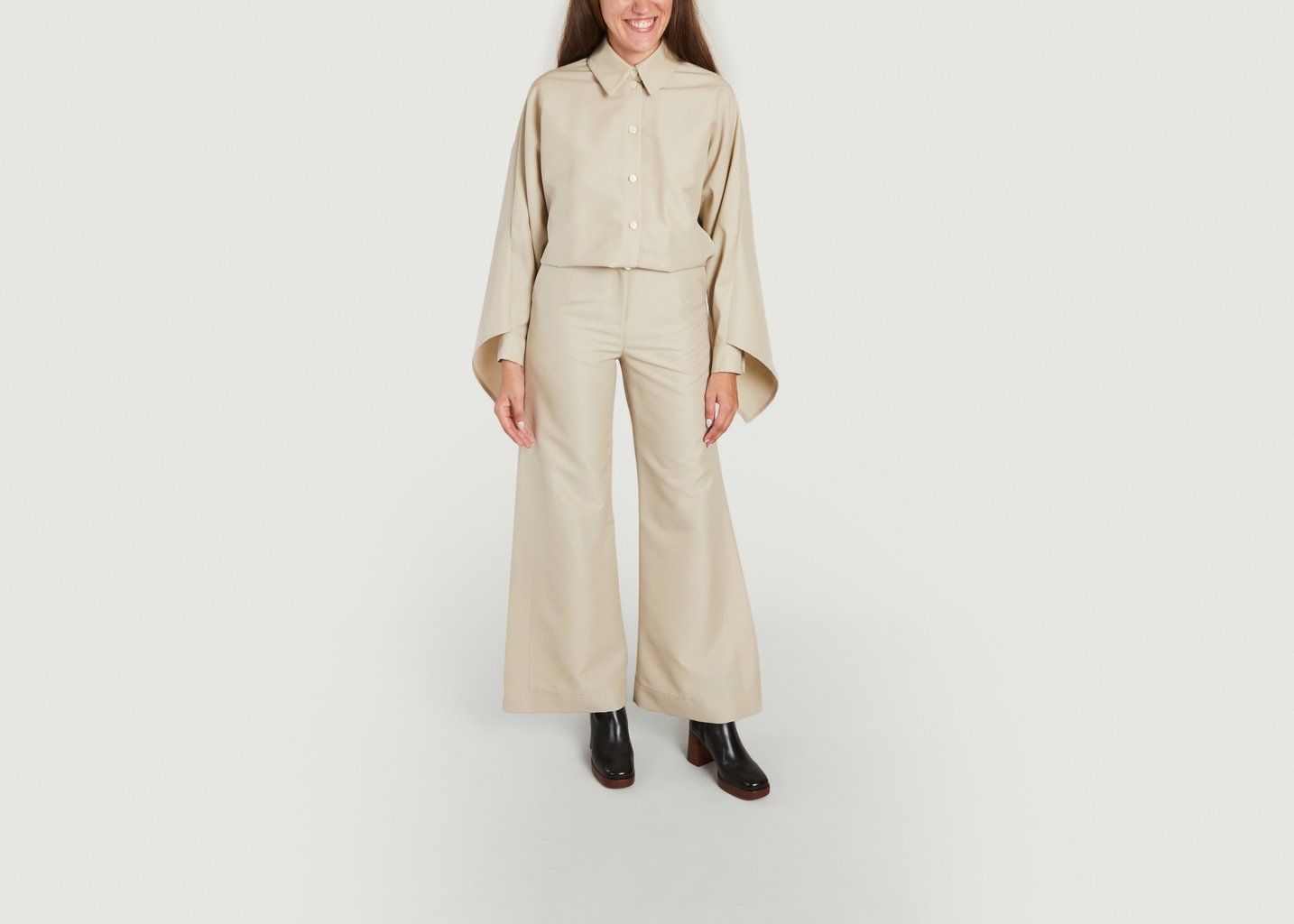 L'exception Pantalon Evasé Beige Benjamin Benmoyal