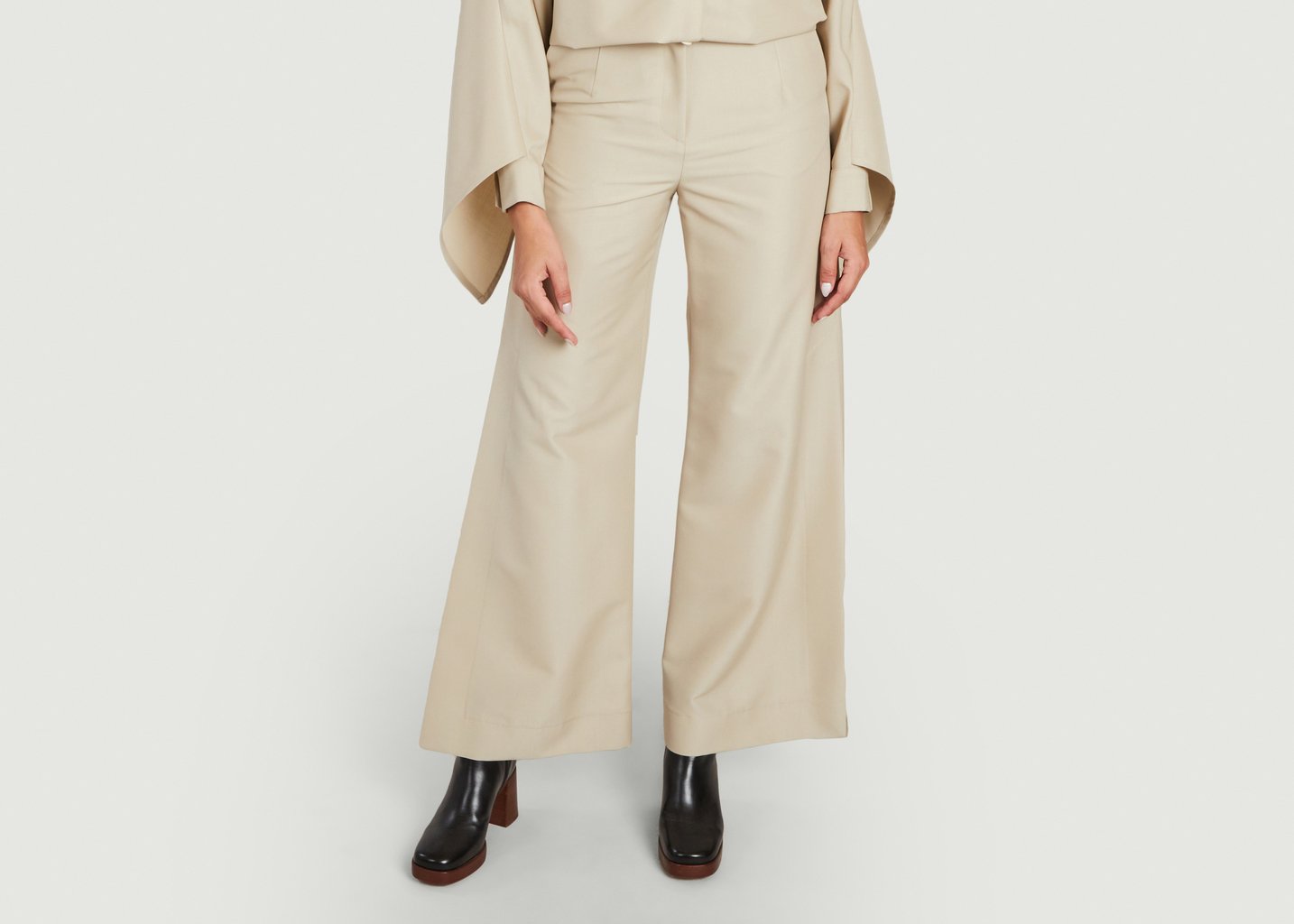 l'exception Pantalon Evasé Beige benjamin benmoyal