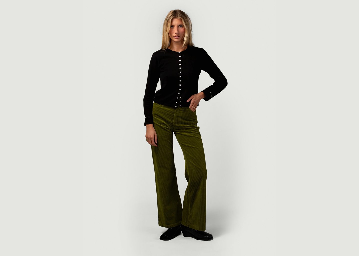 l'exception Pantalon Flare Khaki Côtelé Paris