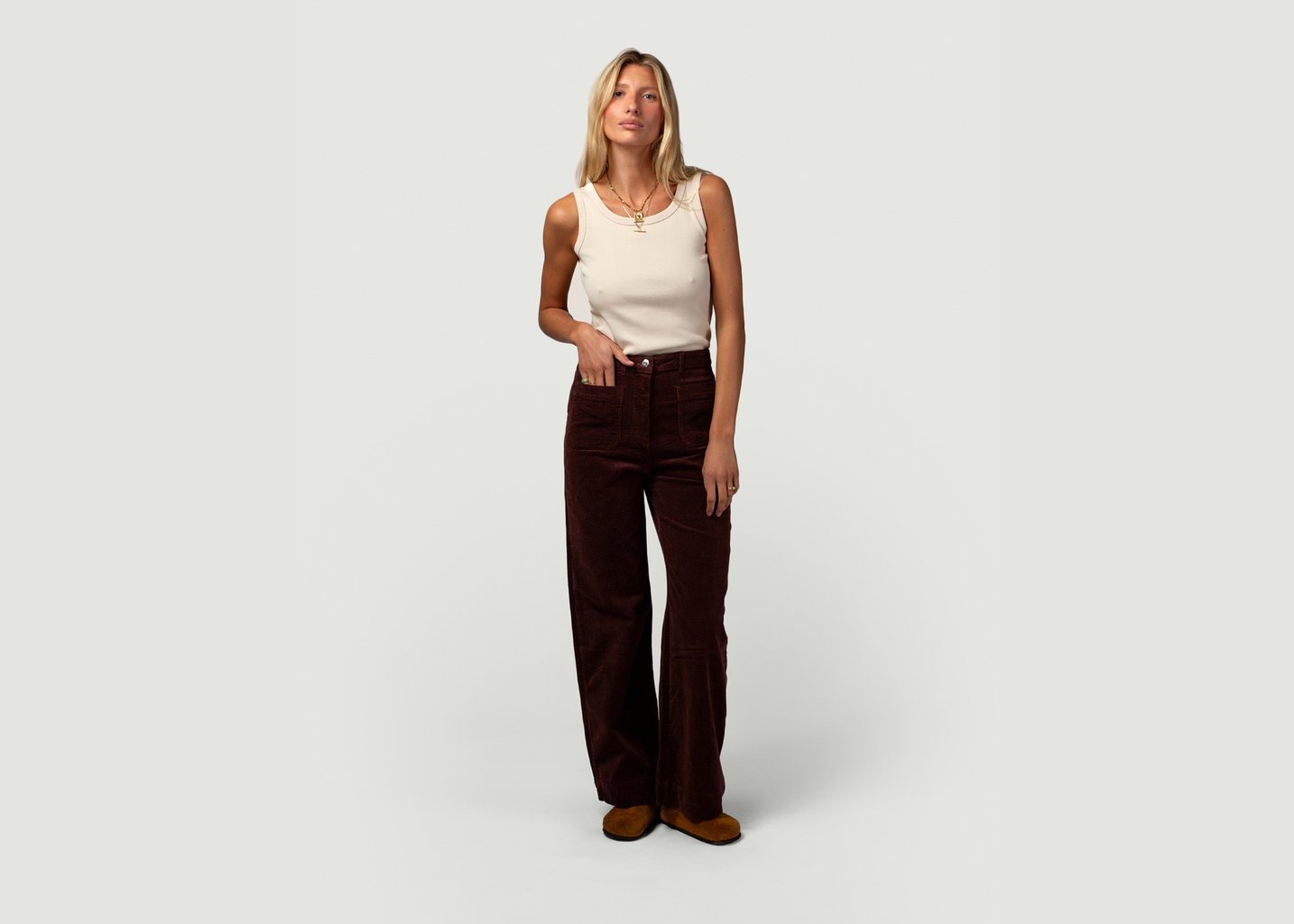 l'exception Pantalon Jane Chocolat Côtelé Paris