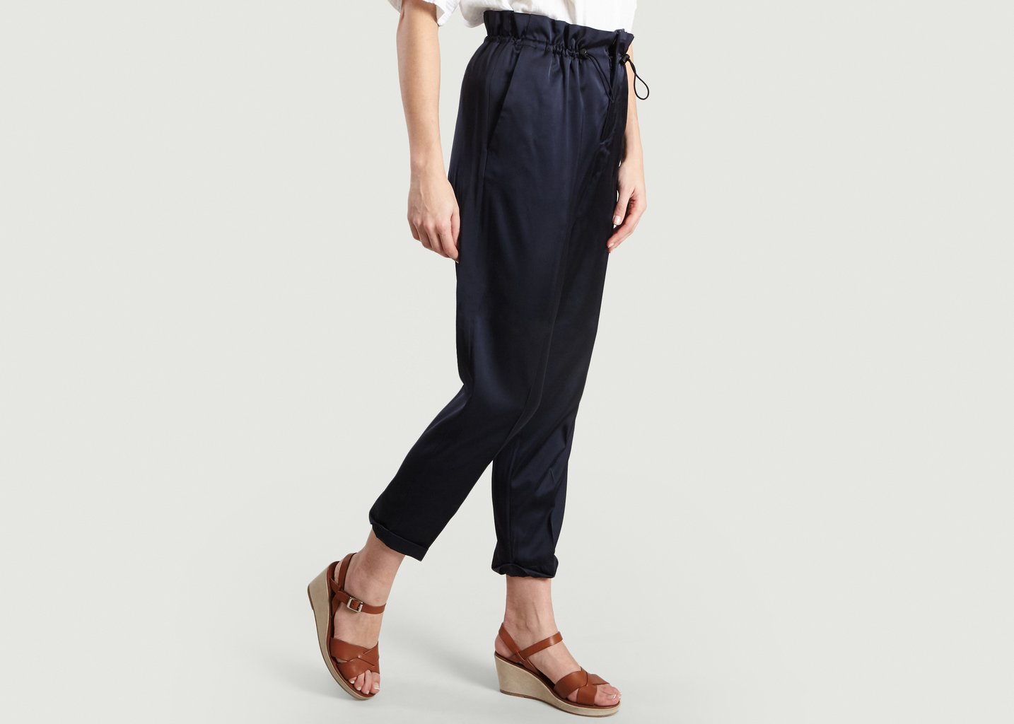 L'exception Pantalon Satiné Bleu Marine Closed