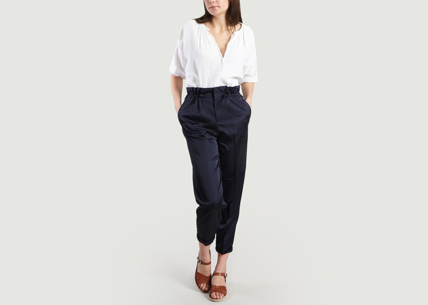 L'exception Pantalon Satiné Bleu Marine Closed