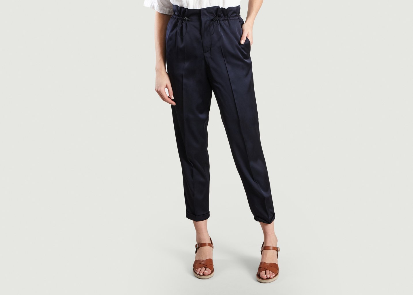 l'exception Pantalon Satiné Bleu Marine Closed