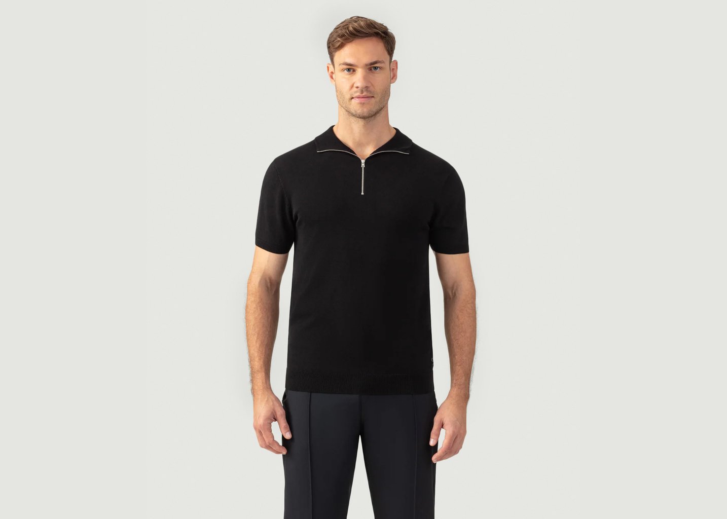 l'exception Polo en coton et soie Noir Ron Dorff