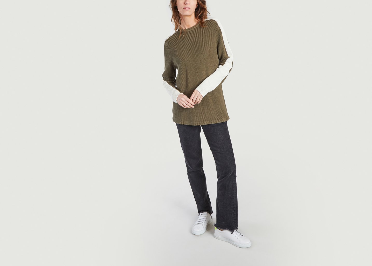 L'exception Pull Bicolore Olive Folk
