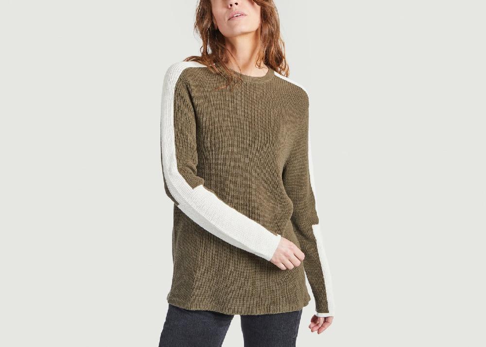 l'exception Pull Bicolore Olive Folk