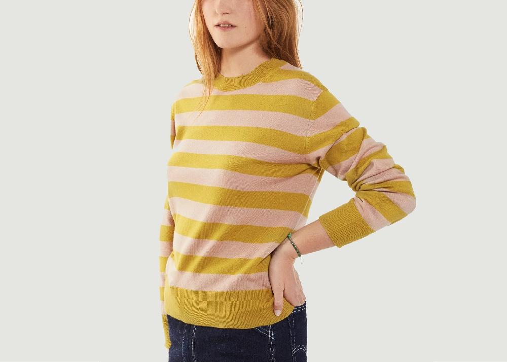 l'exception Pull Col Rond à Rayures Ocre Tricot
