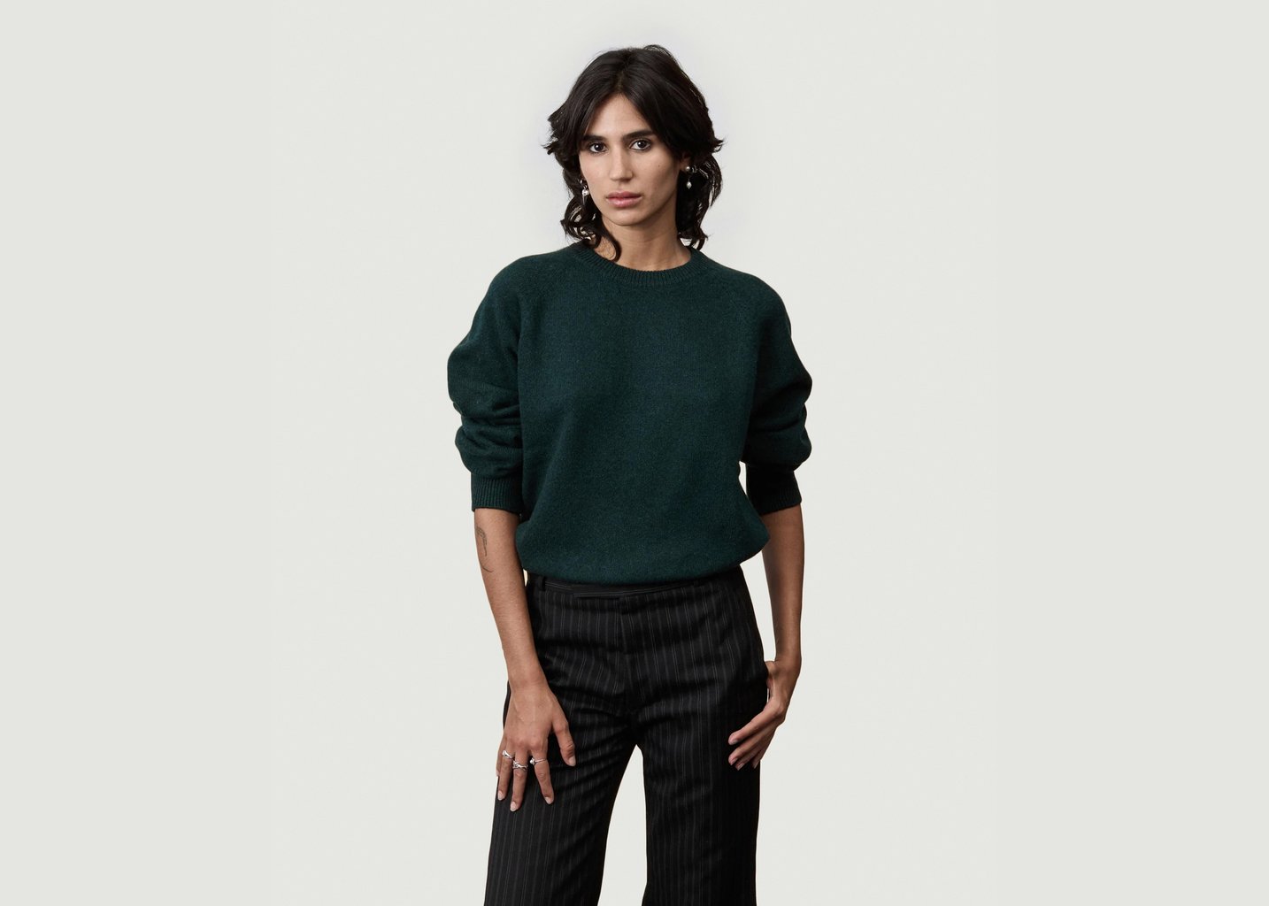 l'exception Pull Col Rond en Cachemire Vert Tricot