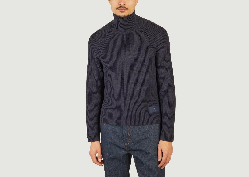L'exception Pull Col Roulé Bleu Marine AMI Paris