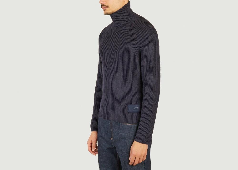 L'exception Pull Col Roulé Bleu Marine AMI Paris