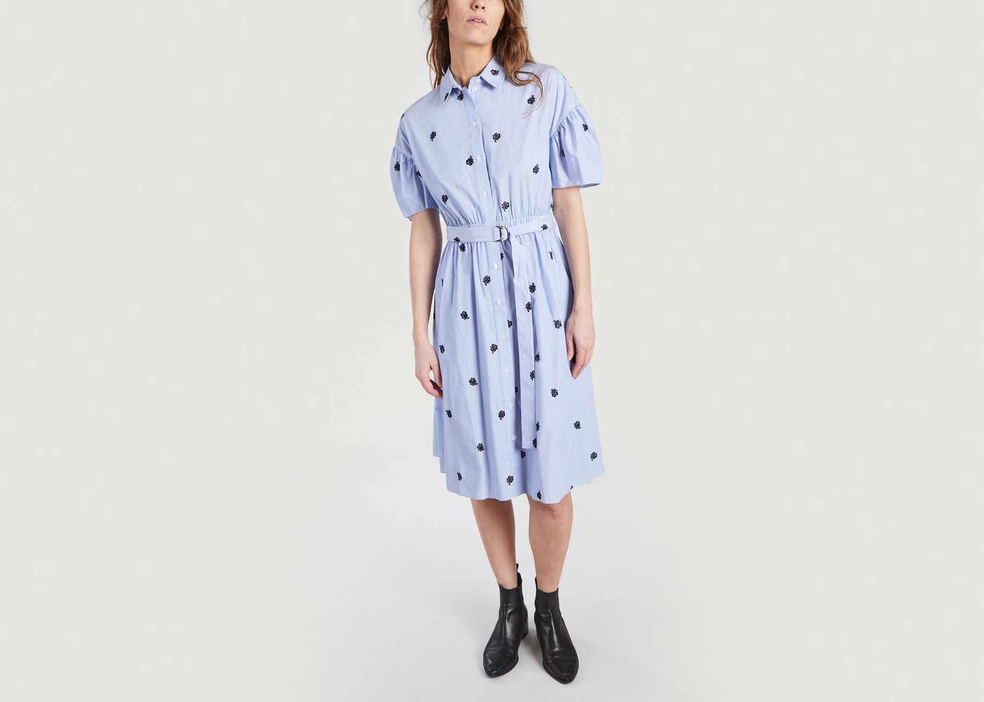 L'exception Robe Rayée Brodée Bleu Clair Kenzo