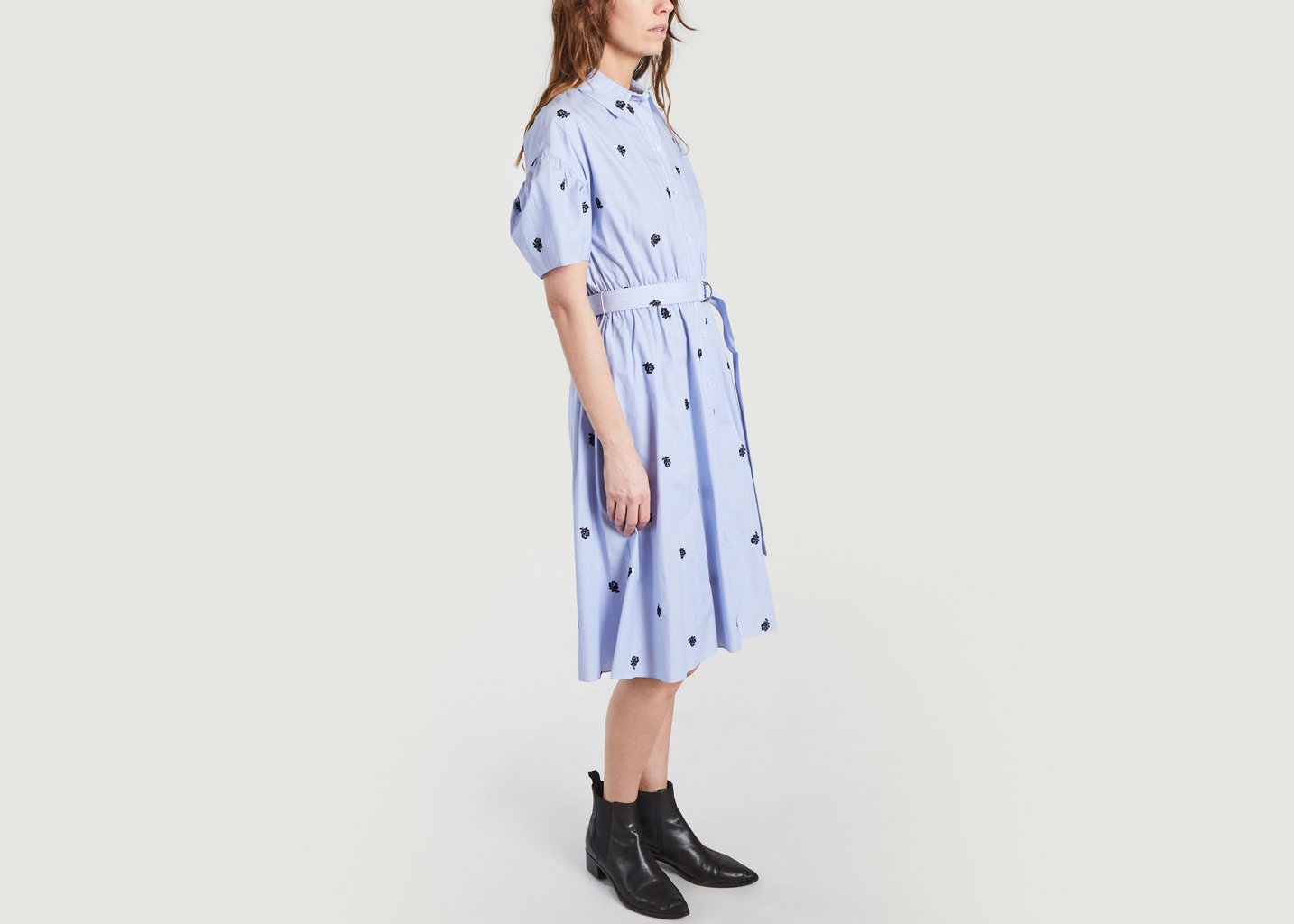 L'exception Robe Rayée Brodée Bleu Clair Kenzo