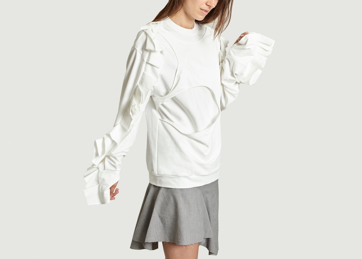 L'exception Sweat Ajouré à Volants Blanc Masha Ma