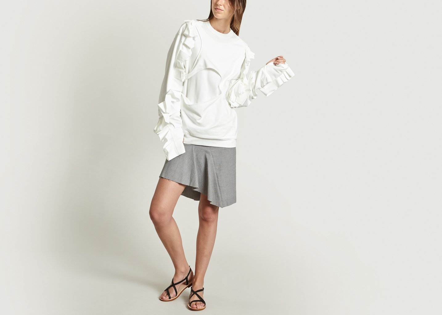 L'exception Sweat Ajouré à Volants Blanc Masha Ma